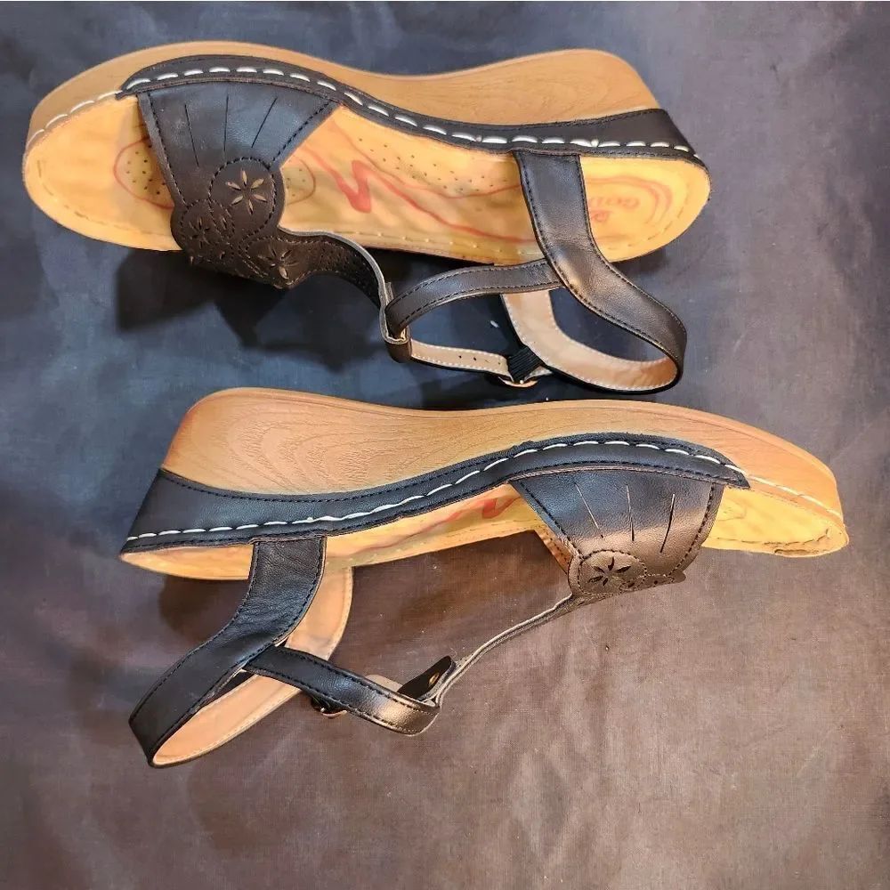 LADY GODIVA ESPADRILLE WEDGE ADJUSTABLE ANKLE STRAP SANDAL - Picture 14 of 14